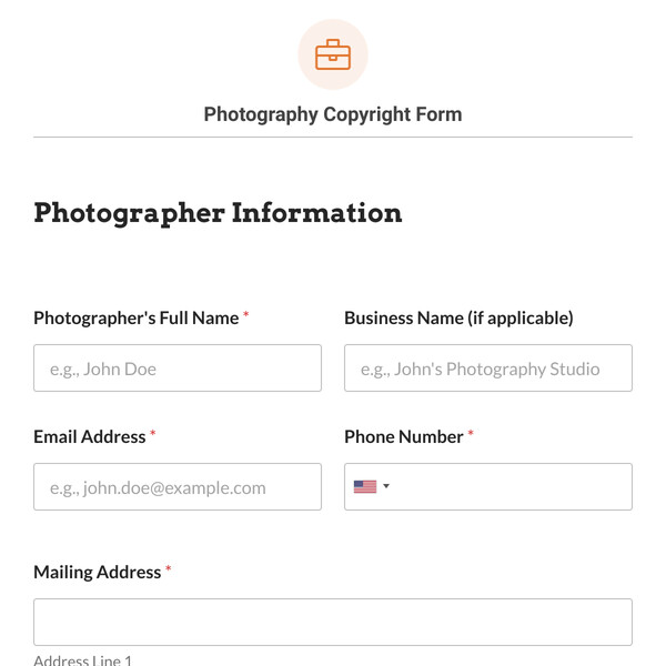 Photography Copyright Form Template