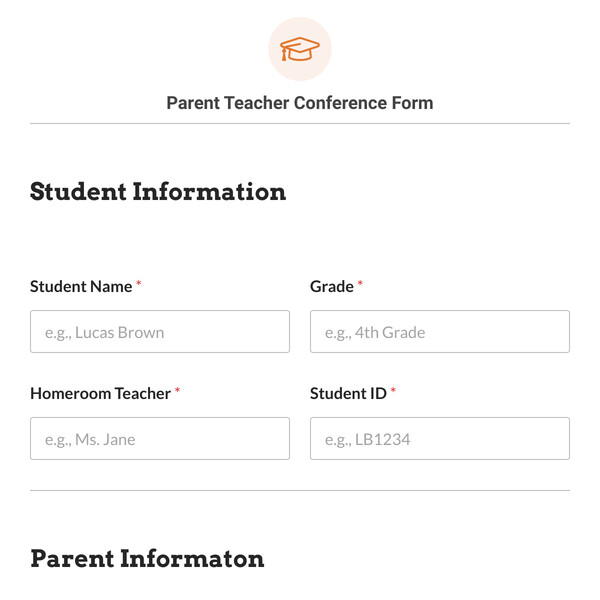 Parent Teacher Conference Form Template