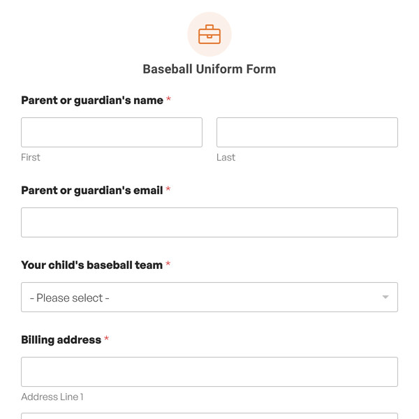 Baseball Uniform Form Template