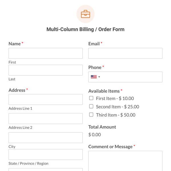 Multi-Column Billing / Order Form Template
