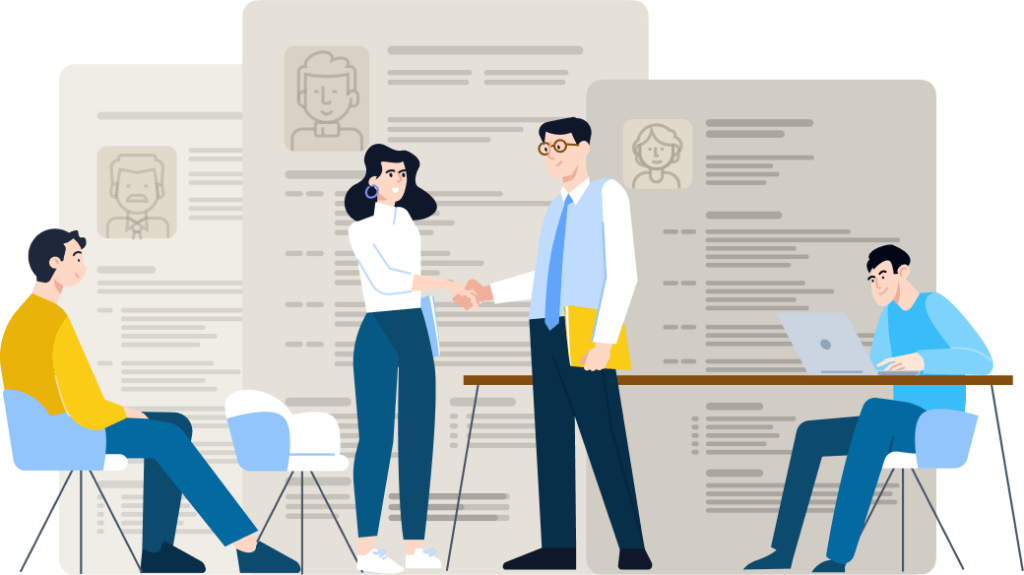 Entrevista de trabajo y proceso de contratación con los candidatos y el equipo de contratación