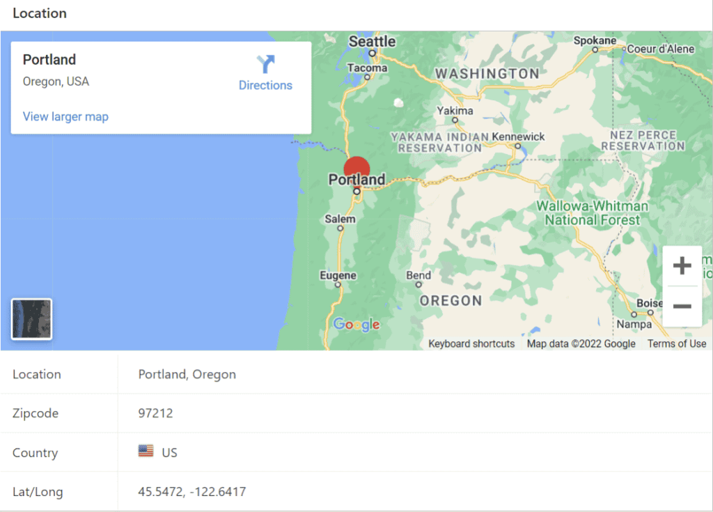 Mappa che mostra i dati di geolocalizzazione di Portland